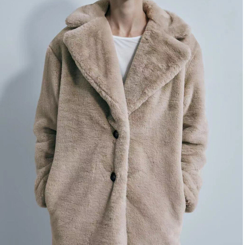 2022 Winter Female lambswool Coat Women Thick Warm Turn Down Collar Faux Fur Jacket Fashion Loose Long Sleeve Parka chic Outwear