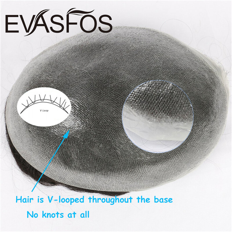 EVASFOS 0.02-0.04Mm Rambut Palsu Pria Kulit Super Tipis Rambut Manusia Eropa Alami Wig Pria Sistem Rambut Prostesis untuk Pria