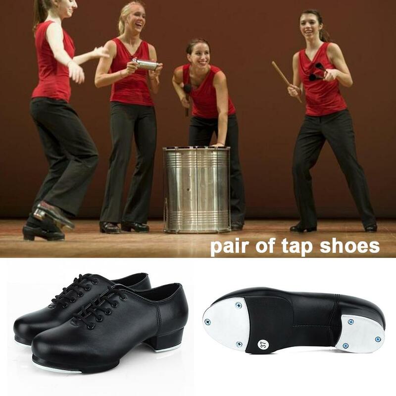 Leather Material Tap Shoes Women's Split Sole Jazz Tap Dance Shoes Adult/Unisex Lace Up Women Tap Shoes Dancing Shoes