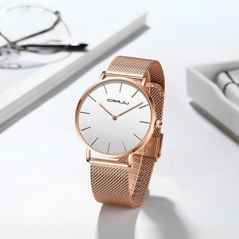 CRRJU nowy zegarek dla pary Top marka luksusowe stylowe panie prosty zegarek na rękę ze stali nierdzewnej męskie zegarki ze stali wodoodporny zegar kwarcowy