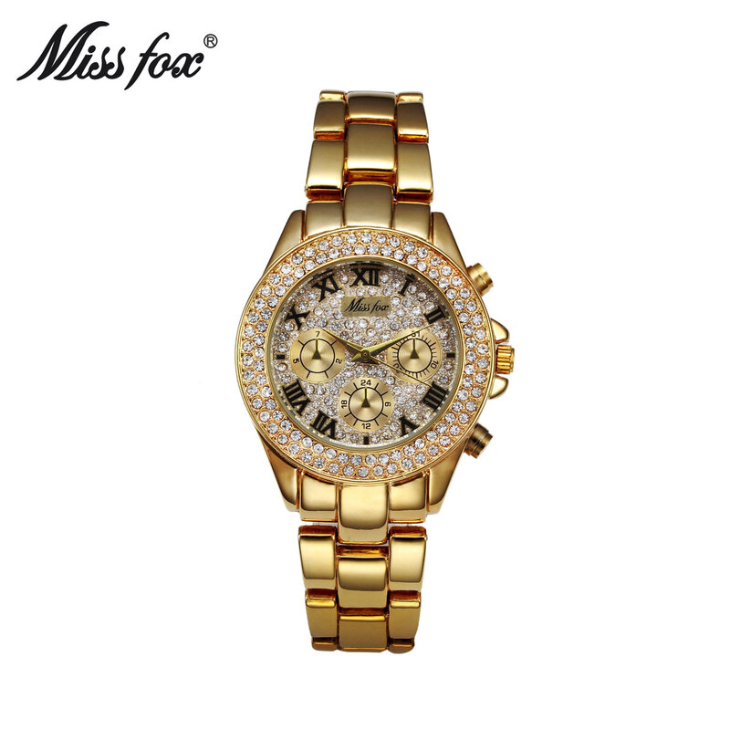 Часы MISSFOX женские кварцевые, роскошные модные наручные, с имитацией хронографа и римскими цифрами, золото 18 карат