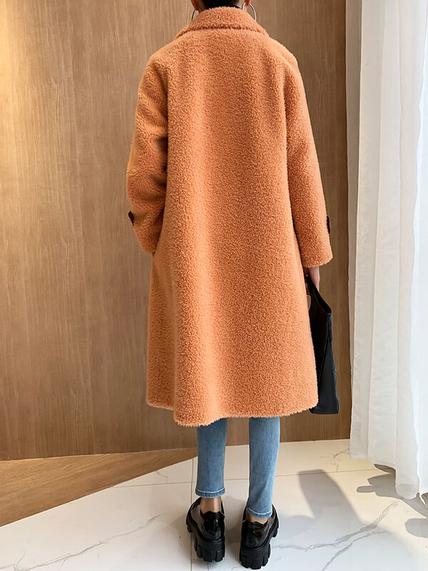 Weibliche Echtpelz Mantel Herbst Winter Kleidung 2021 Koreanische Vintage Lange Schafe Scheren Jacke Frauen 100% Wolle Tops Hiver 1966