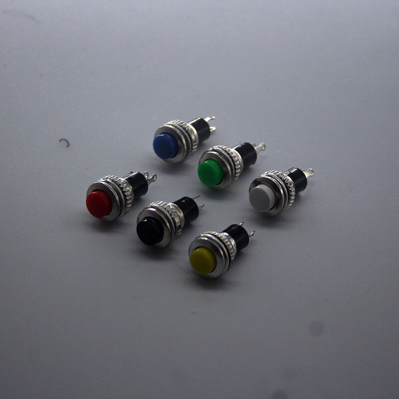 6 un 10mm botão interruptor momentâneo reinicialização automática 1a/125vac 2 pinos 6 cores multicolorido