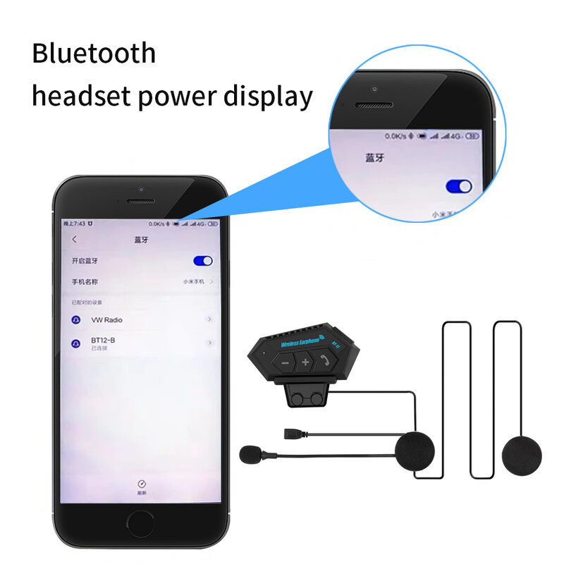 Motocicleta BT 5.0 capacete fone de ouvido mãos-livres sem fio chamada Kit estéreo anti-interferência impermeável Music Player Speaker