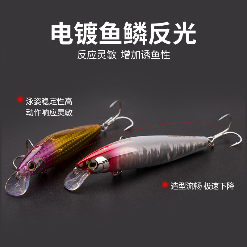 New LURESTAR S80 Sinking Minnow Fishing Lure 10g 80mm Long Casting Saltwater Freshwater Artificate Bait Lure With Hooks For Bass