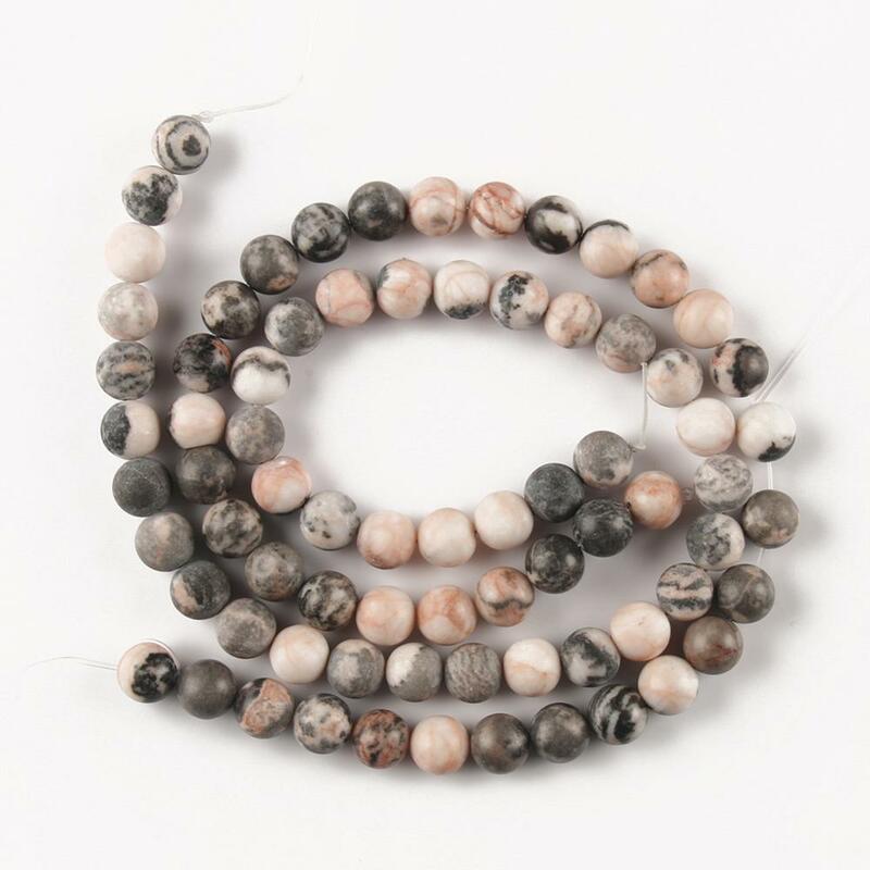 4 6 8 10 12mm Natural Stone Pink Zebra Dull Polish Matte Jaspers Smooth Round Beads for Jewlery Making DIY Bracelet Spacer Beads