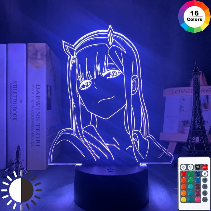 Lámpara de estilo anime en 3D, luz nocturna con diseño de Zero Two, manga Darling In The Franxx, decoración para dormitorio juvenil, regalo para chico o chica