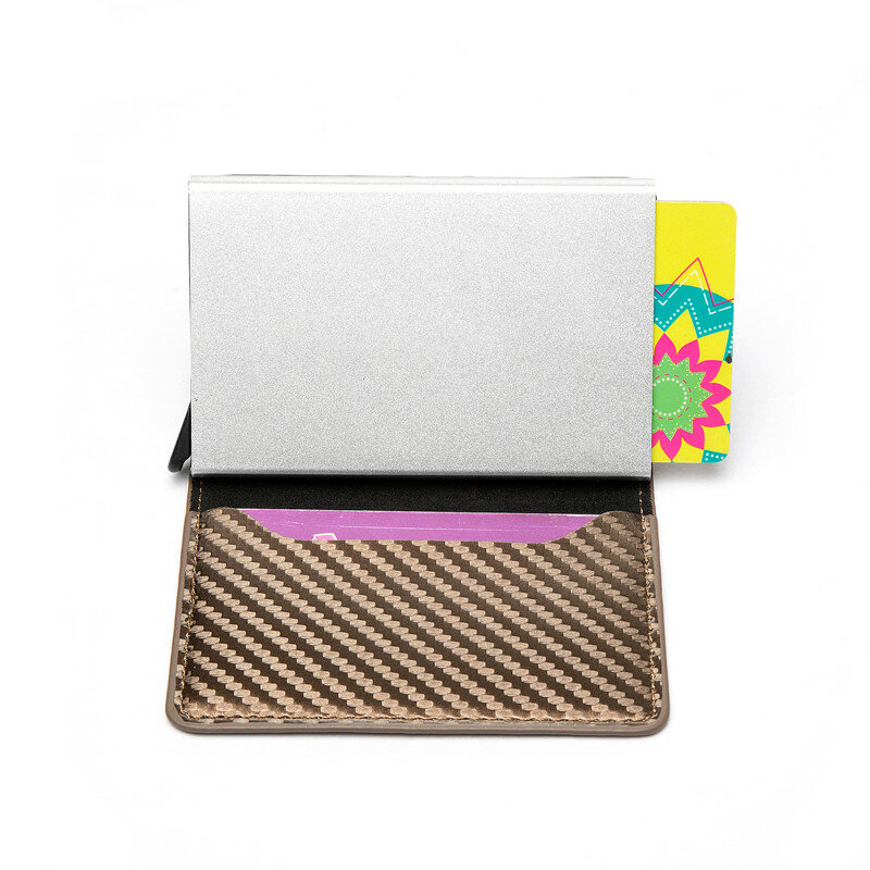 ZOVYVOL dompet kulit serat karbon, pemegang kartu aluminium 2024 baru kotak logam RFID ramping tipis baru casing kartu Pop-up