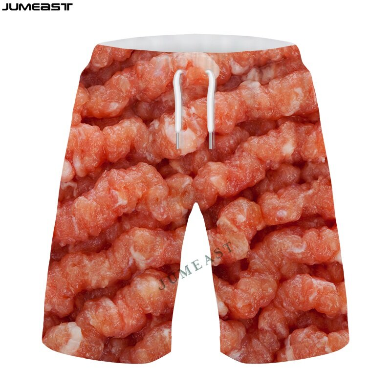 Jumeast Men Women Boy Girl Children 3D Food Meat Hip Hop Kid Shorts Summer Trunks Quick Dry Beach Casual Sweatpants Short Pants