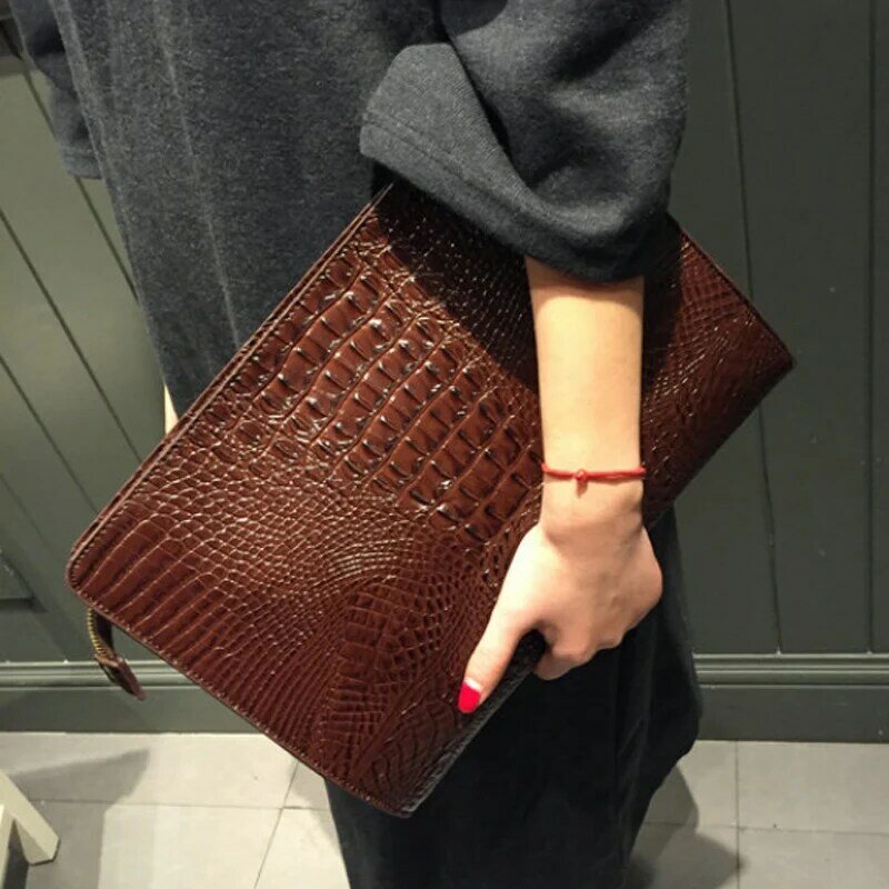 Luxury Crocodile Pattern Men Clutch Bags Brand Designer Business Bag iPad Handbags Fashion Soft Leather Envelope Bag Male Wallet