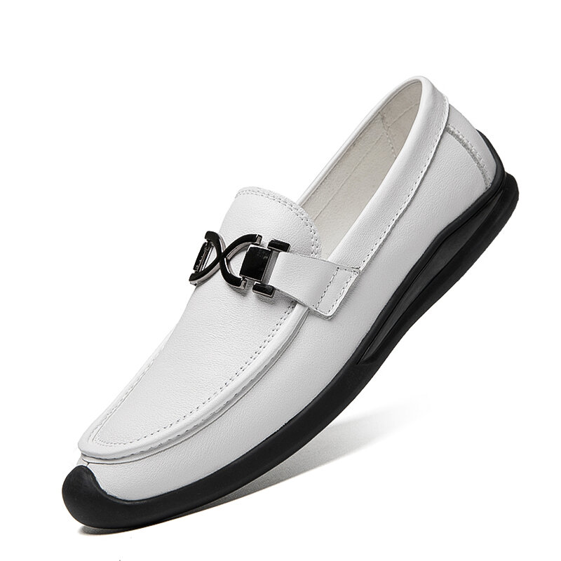 Zapatos informales de cuero genuino para hombre, mocasines italianos de diseñador de lujo, color blanco y negro, náuticos sin cordones, talla grande 35-47