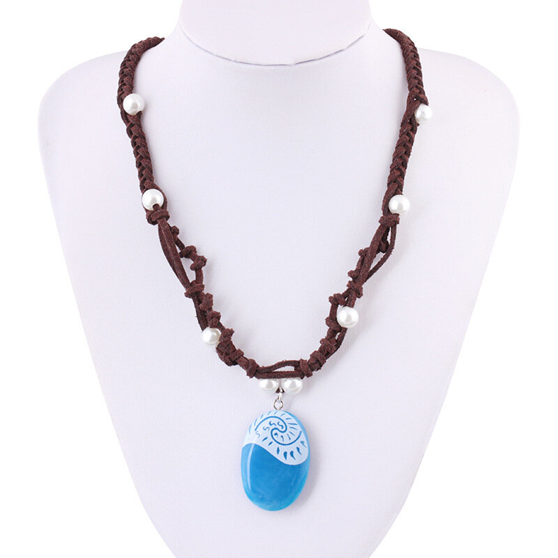 2019 Romance Blue Stone Luminous Pendants Polynesia Princess Cos Moana Ocean Rope Chain Necklace For Women Female Jewelry