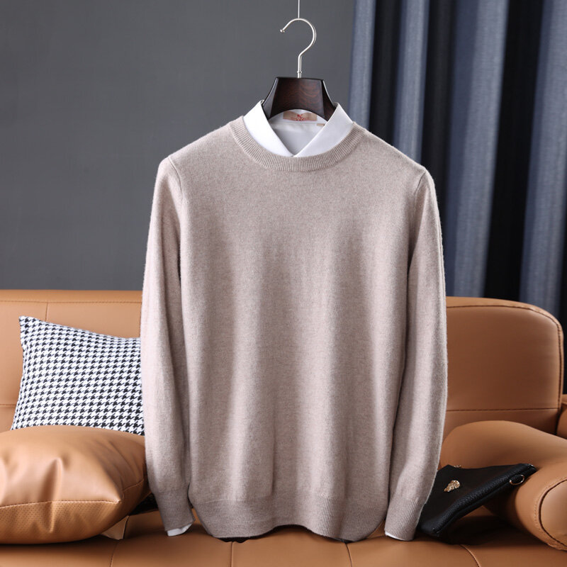 Sweter Rajutan Wol Australia Murni 100% Jumper Pria Diskon Besar-besaran Pakaian Pria Wol Sweater Standar Leher Bulat Mode Baru Musim Dingin