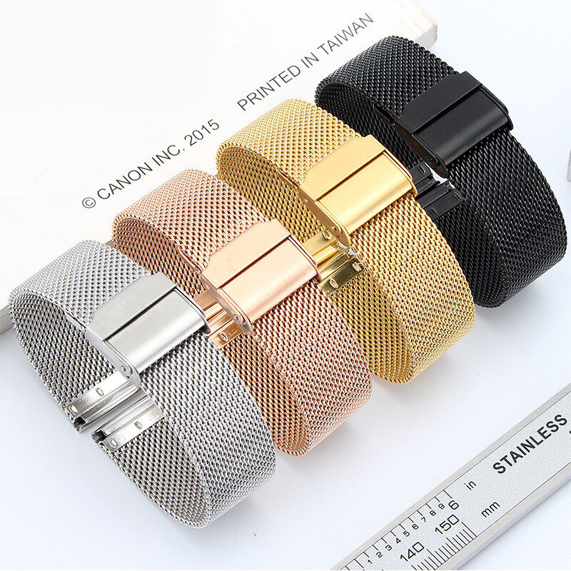 Watch band 14mm do 24mm metalowa siatka magnetyczna stalowy pasek do zegarka z podwójną klamra bezpieczeństwa do zegarka Daniel Wellington Dior
