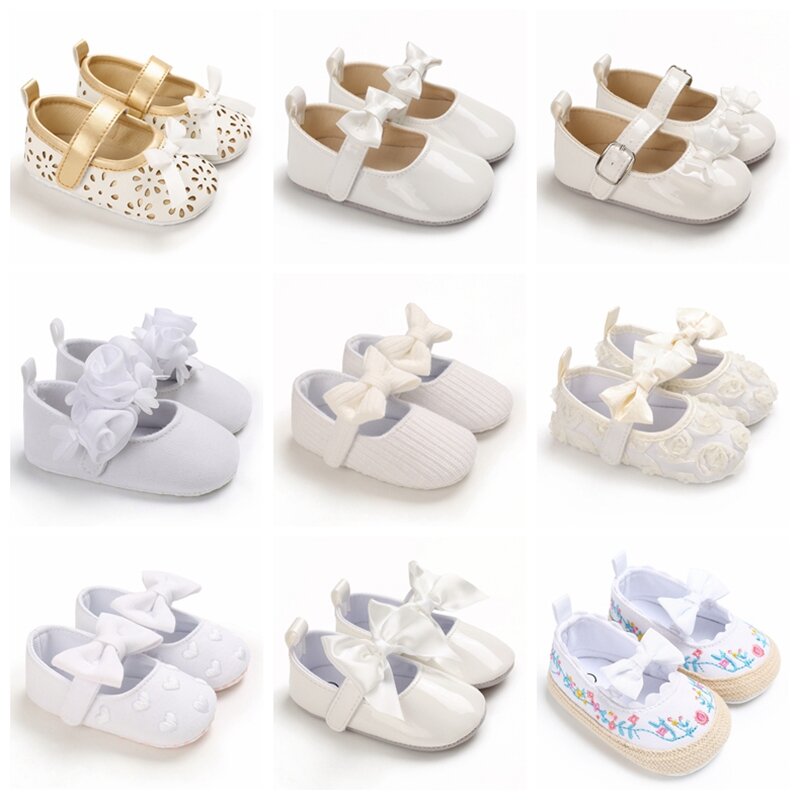 Sapatos de bebês com laço adorável, calçados lisos e confortáveis de princesa para bebês de 0-18 meses, estilo primavera e outono