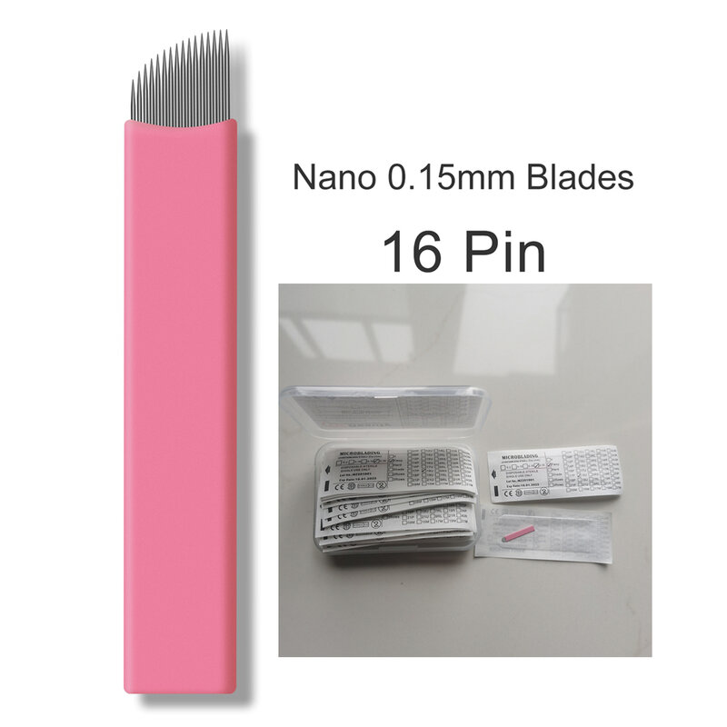 Caja Nano delgada de 0,15mm, hoja de microblading rosa, agujas flexibles en forma de U, maquillaje permanente, bordado 3D para tatuaje, bolígrafo Manual, 50 unids/caja