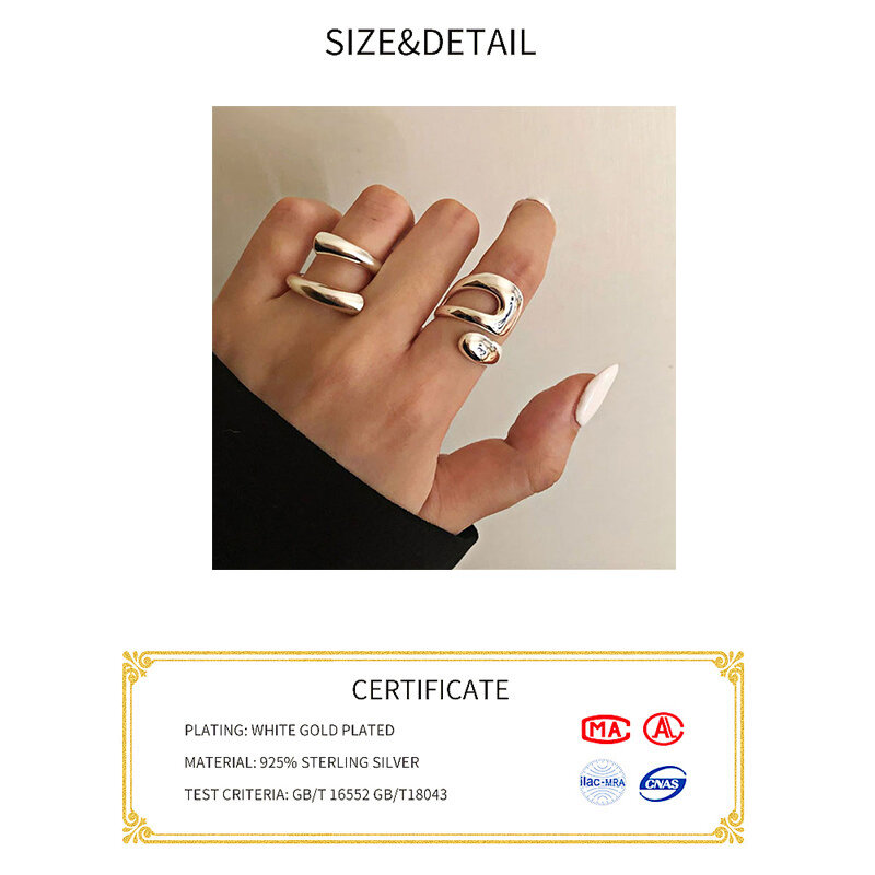 Minimalista 925 anéis de prata esterlina para mulheres, criativo, oco, irregular, geométrico, festa de aniversário, joalheria, moda
