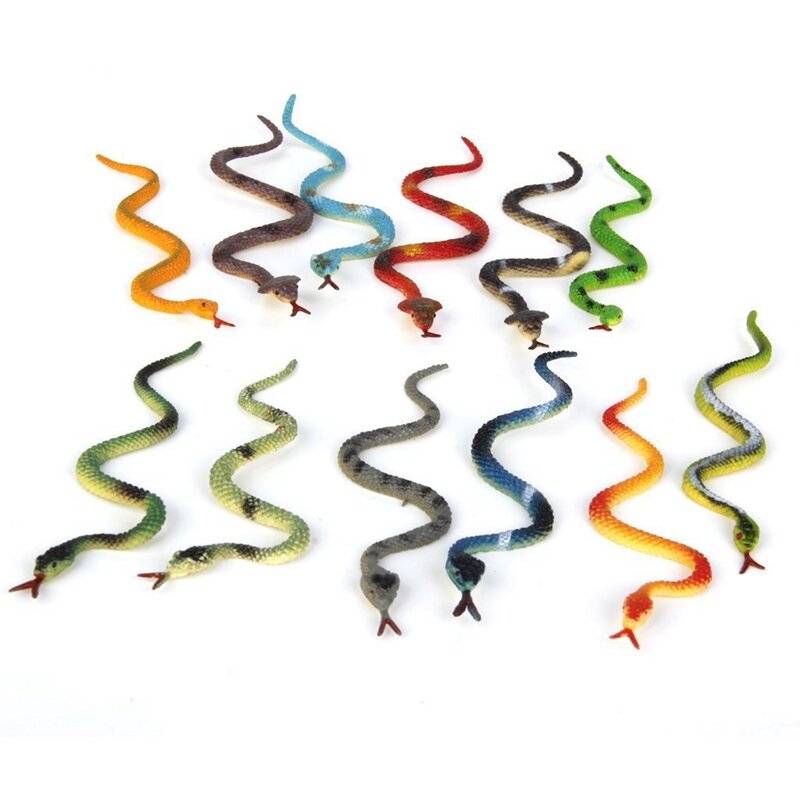 Giocattolo modello serpente animale rettile in plastica 12 pezzi multicolore