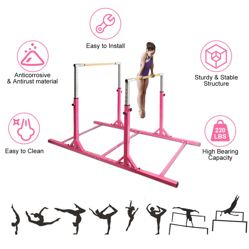 Kids Gymnastics Parallel Bars Double Horizontal Home Adjustable Width & Height