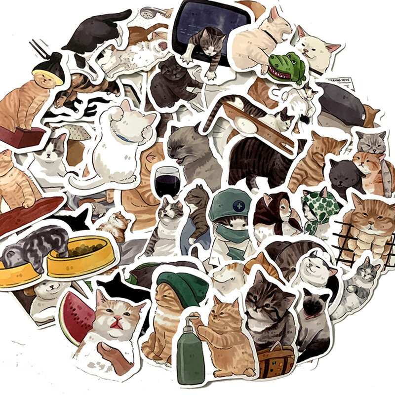 10/50/54 Pcs Cute Cats Animal Graffiti Sticker Mixed Style Toys For Suitcase Laptop Bike Luggage Car Scooter Skateboard Sticker