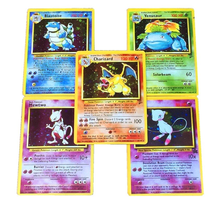 5pcs/Let Pokemon Cards 1996 Edition Charizard Blastoise Venusaur Mewtwo MEGA Flash Game Collection High quality card