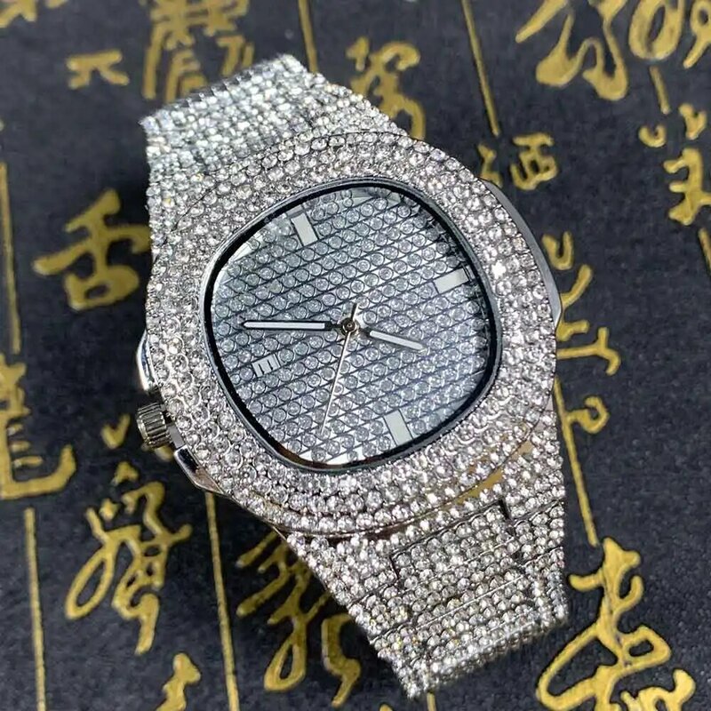 드롭 배송 다이아몬드 아이스 아웃 시계 남성 힙합 쿼츠 골드 남성 시계, 최고 브랜드 럭셔리 스틸 남성 시계