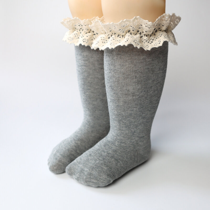 Novo crianças na altura do joelho meias longas com rendas bebê meninas plissado meias de algodão macio criança princesa menina perna aquecedores para 0-5 anos de idade