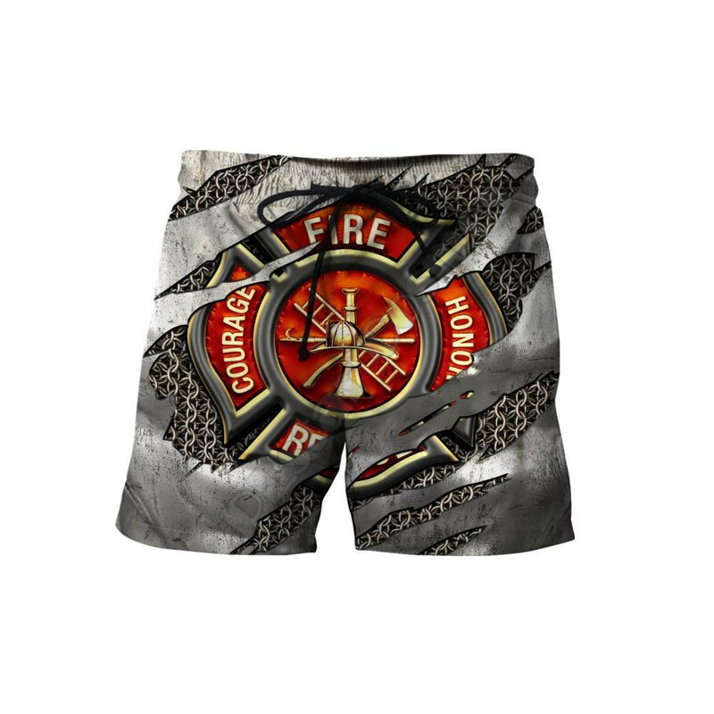Celana pendek kasual musim panas Premium celana panjang cetak 3D Firefighter untuk Wanita Pria celana pendek 01