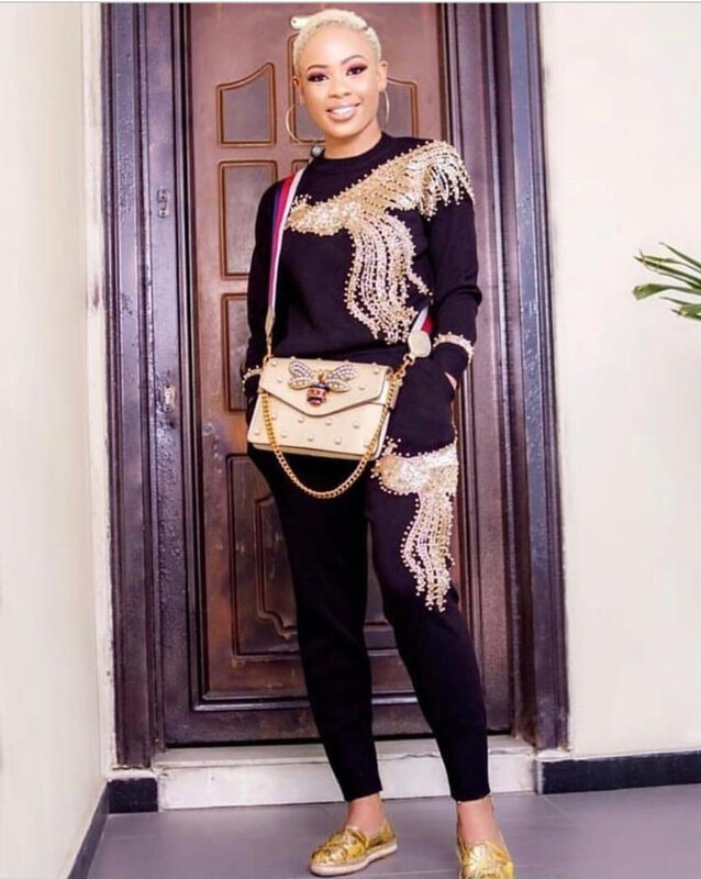 Set africani per donna 2021 manica lunga perline paillettes elastico africano Bazin pantaloni larghi stile Rock Dashiki abito famoso signora