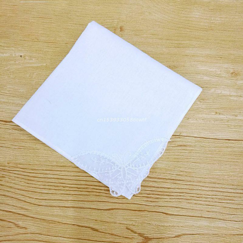 Pañuelos cuadrados blancos para mujer, 28x28cm, de ganchillo, mariposa, esquina de encaje, boda, DIY, servilleta de algodón, bolsillo, envío directo