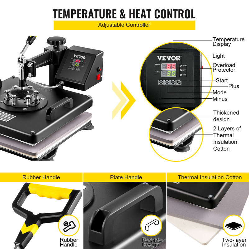Vevor 5 6 8 In 1 Warmte Persmachine Sublimatie T-shirt Warmteoverdracht Printer Muntifunctional Voor Mok/Latte mok/Hoed/Plaat/Fles