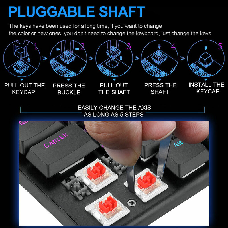 Untuk K618 RGB mendukung Bluetooth 5.0 nirkabel USB 2.4G 3 mode Keyboard Gaming mekanik 104 tombol Compute PC