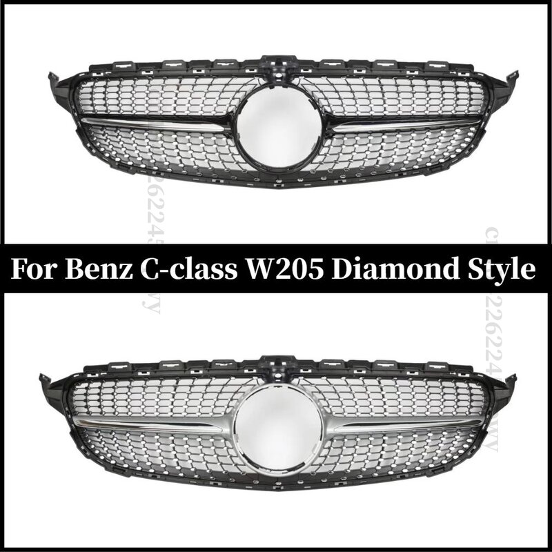 GT Diamond Style For Mercedes Benz C Class W205 Grill 2014 2015 2016 17 2018-2021 C180 C200 C300 W205 Front Bumper Sport Grilles