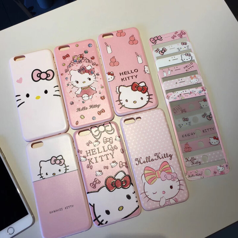 360 Full Cute Cartoon Kitty Cat Soft Back Cover For iPhone XR Caase XS Max X 8 7 6 6s Plus Phone Case+Tempered Glass Front Film