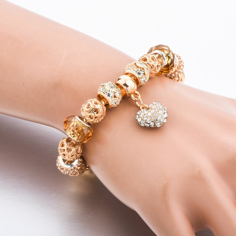 YADA INS High Quality Gold Color Heart Bracelets Bangles For Women DIY LOVE Bracelets Charm Crystal Jewelry Bracelet BT200333