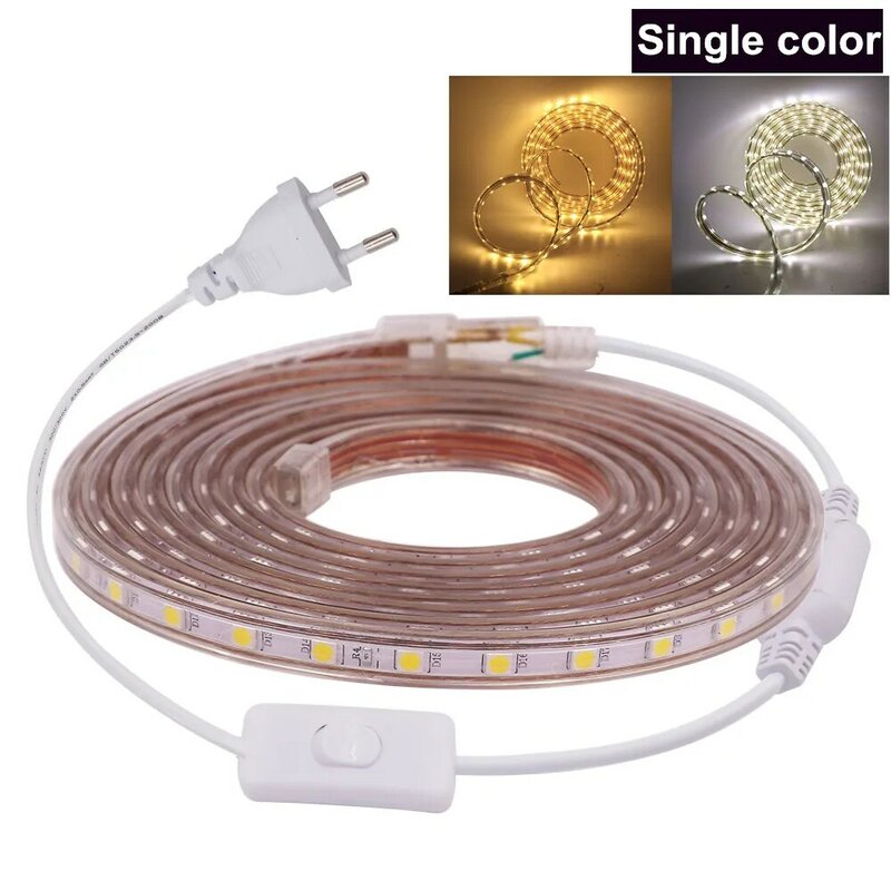 Wasserdichte LED Streifen EU 220V 240V Außen Dekoration RGB/Weiß/Warm Weiß SMD 5050 60leds/m Flexible Band LED Licht Lampe