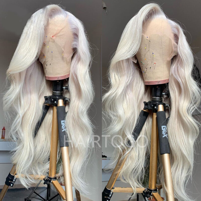 613 colored human hair wigs for women body wave Platinum ash Blonde grey Lace Front Wig brazilian hair hd transparent 13x4