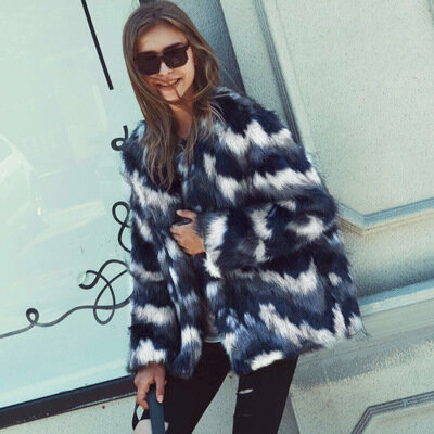 Top brand Striped Faux Fashion Fur Long Coat MT0854  high quality