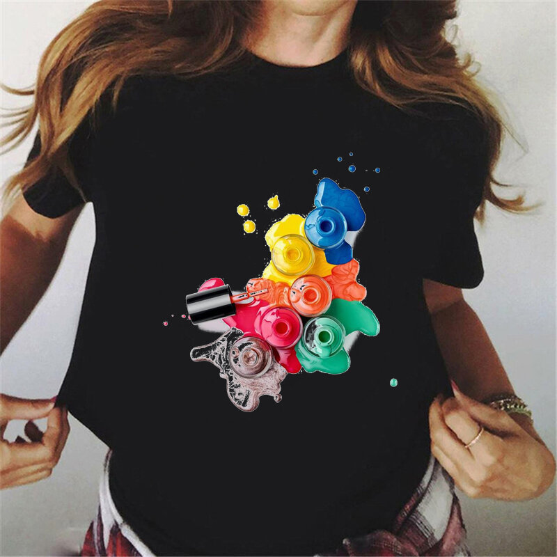 Pakaian Wanita 2021 T Shirt Hitam Kuku Sempurna T Shirt Cat Air Femme T-shirt Grafis Lucu Grosir Streetwear