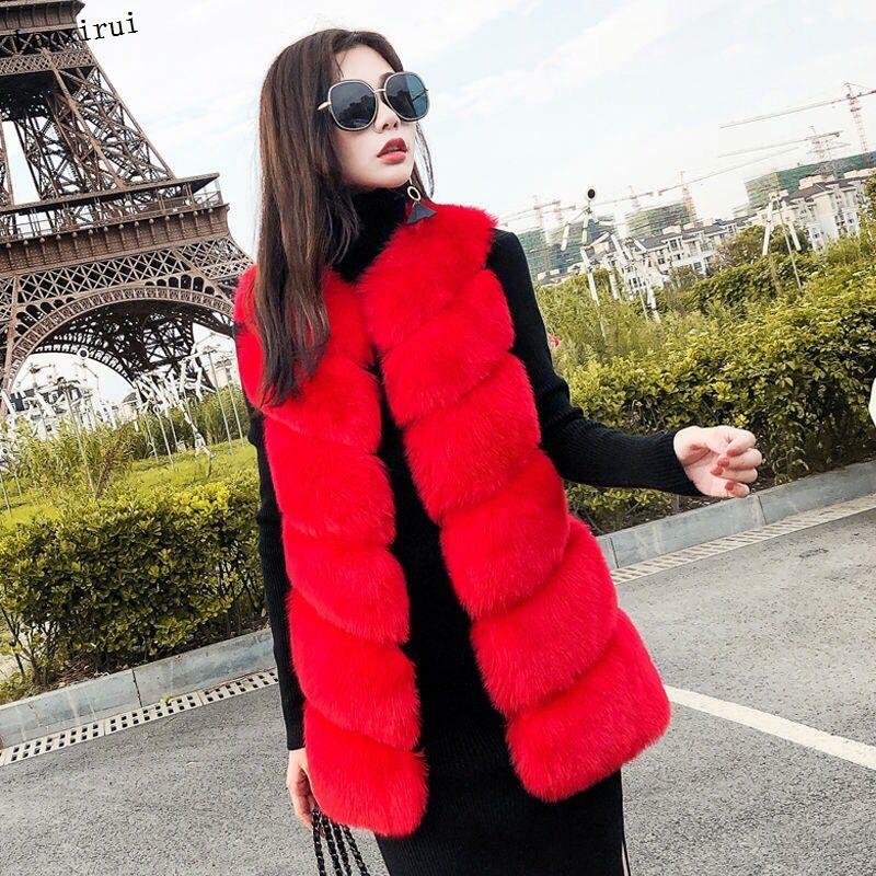 Fashion Ladies Faux Fox Fur Vest Top Warm Slim Women  Warm Winter Casual Fake Fur Jacket Winter Sleeveless Fur Coat