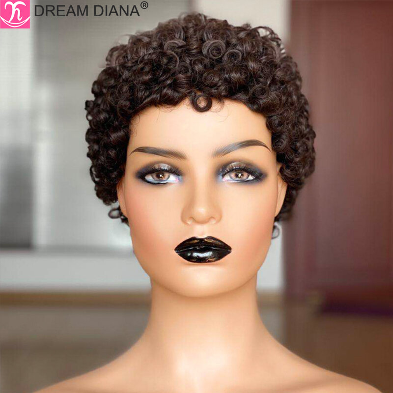 Dreamdiana-ブラジルの巻き毛のかつら,自然なヘアエクステンション,ピクシーカット,フルマシン,レミーヘア