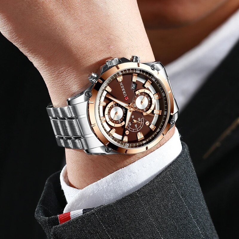 CURREN jam tangan pria, arloji bisnis tanggal otomatis tahan air kasual + kotak