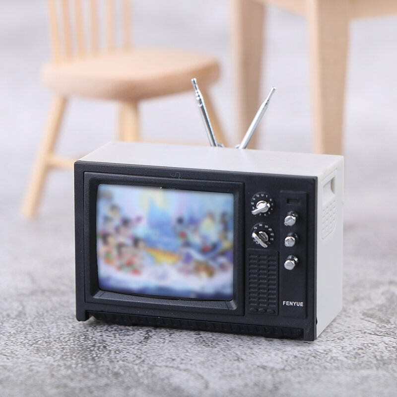 Domek dla lalek Mini Retro TV ozdoby zabawkowe miniaturowa imitacja wyposażenia do dekoracji salonu
