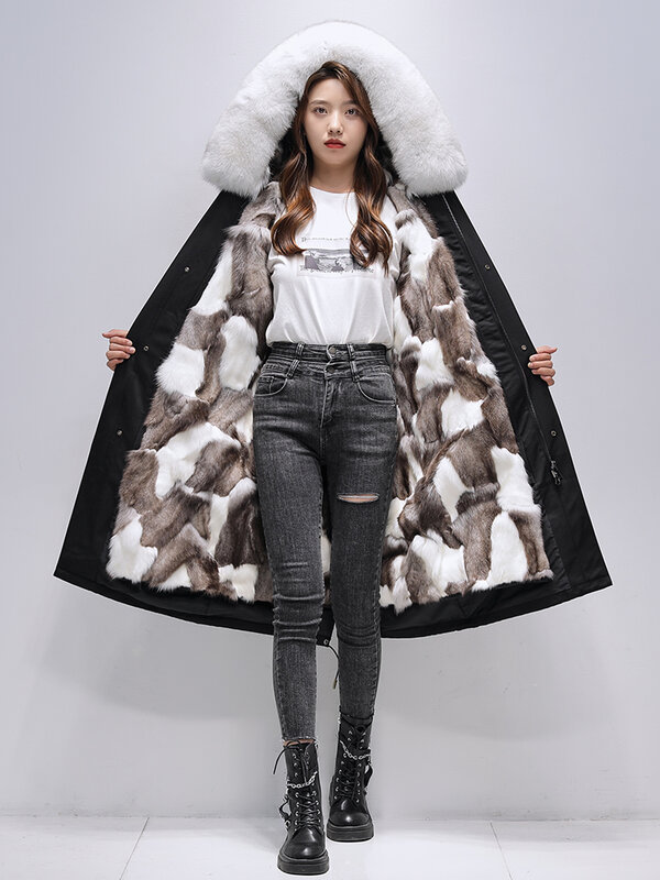 Aorice Women Winter Real Fox Fur Coat Jacket Female Raccoon Collar Overcoats Parka Trench CT166