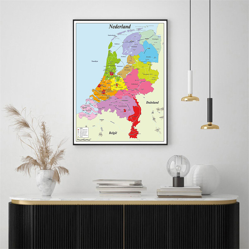 42*59Cm Peta Belanda Dalam Lukisan Kanvas Belanda Poster Dinding Perlengkapan Sekolah Ruang Keluarga Dekorasi Rumah Hadiah Perjalanan