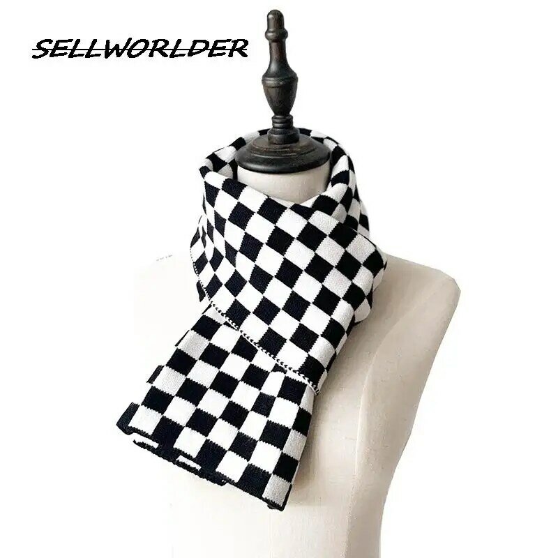 女性のためのチェック柄のスカーフ,女性のためのファッショナブルな冬のスカーフ,新しい,黒と白,150*21