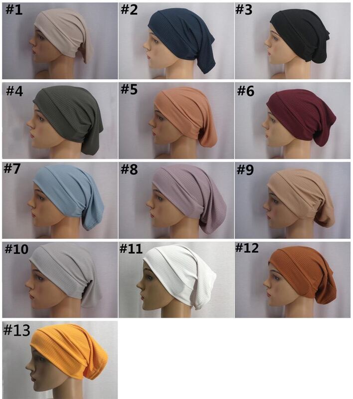 2022 Topi Turban Syal Kepala Mode untuk Wanita Muslim Turban Jilbab Melar Kerudung Wanita Jersey Bergaris Di Bawah Syal Topi Penutup Kepala