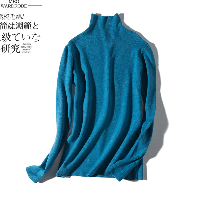 Suéter feminino gola alta, pulôveres de malha para outono e inverno