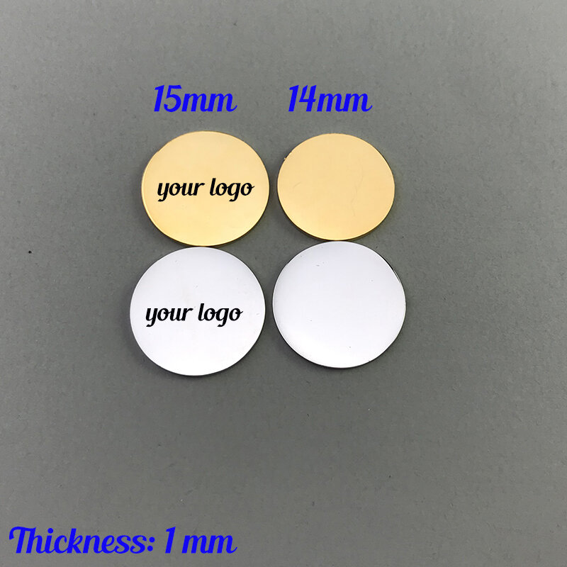 30pcs 6mm 8mm 10mm 14mm 15mm 20mm  25mm 30mm  38mm- Laser Engraved Round Disc Logo Disc Stainless Steel Round Charm without hole