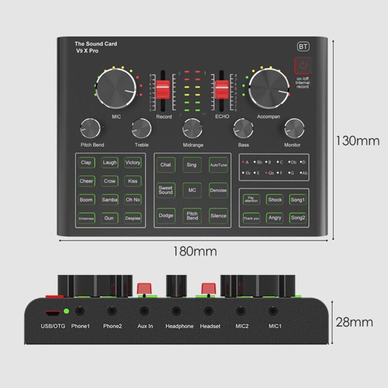 Professional V9X Pro Mixer Sound Board Computer Live Microphone Sound Card Plug Play 7 Big Rotation+ 2 Big Pushes